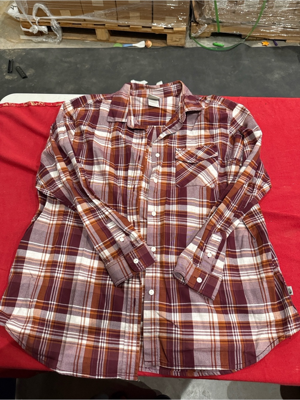 The North Face Women's Plaid Button-Down Shirt in Burgundy, Rust, and Cream